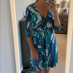 Blue, green, print Wrap Dress Medium